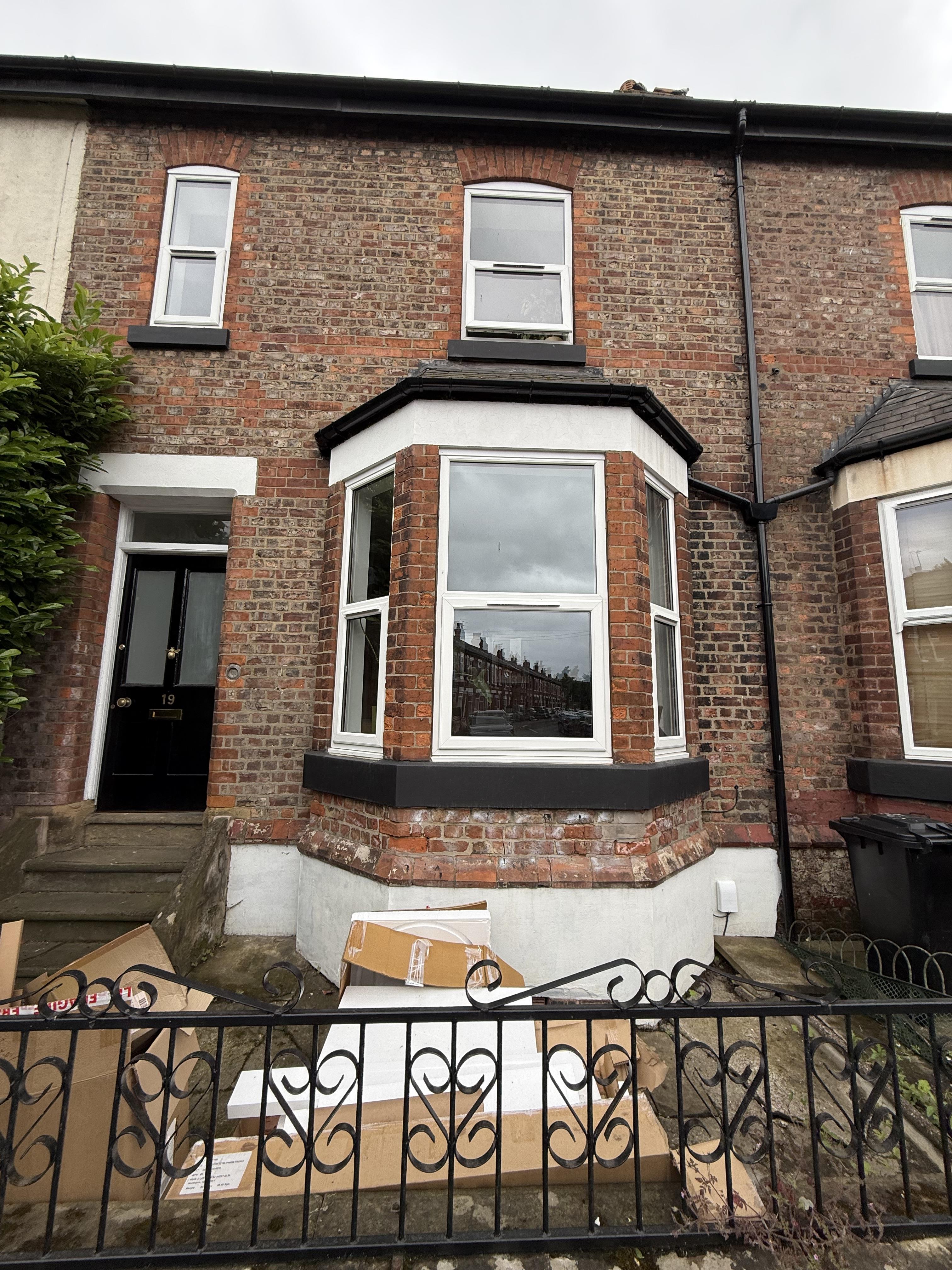 Front bay of period home in Urmston before sash window replacement
