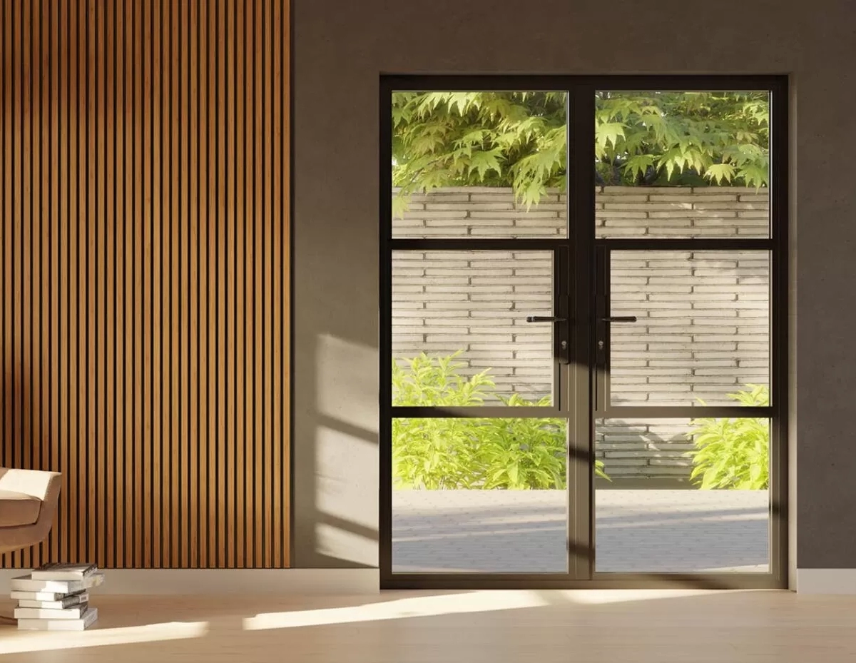 product showcase lifestyle photo of french patio doors from the inside of the property - The Windows Co